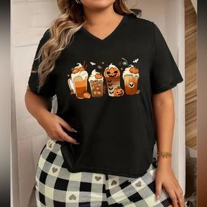 Pumpkin Spice Coffee Latte Graphic T-Shirt - Halloween Autumn